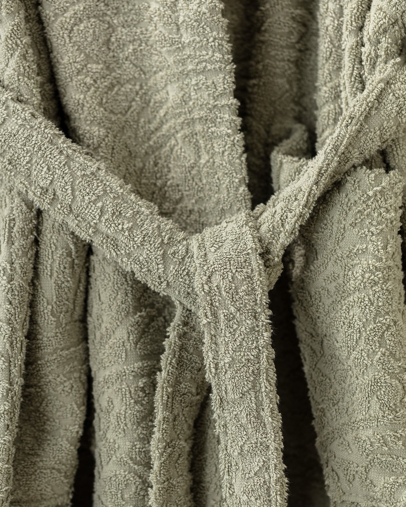 Peignoir unisexe 100 % coton jacquard à col châle, kaki
