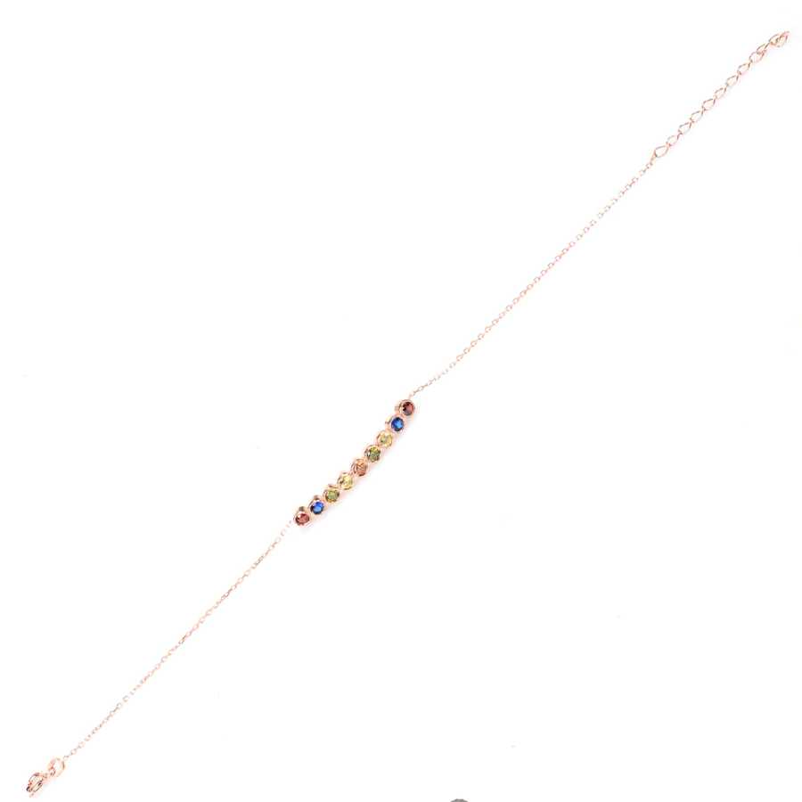 Premium 925 Sterling Silver Rose Tone Gemstone Nine Row Bracelet
