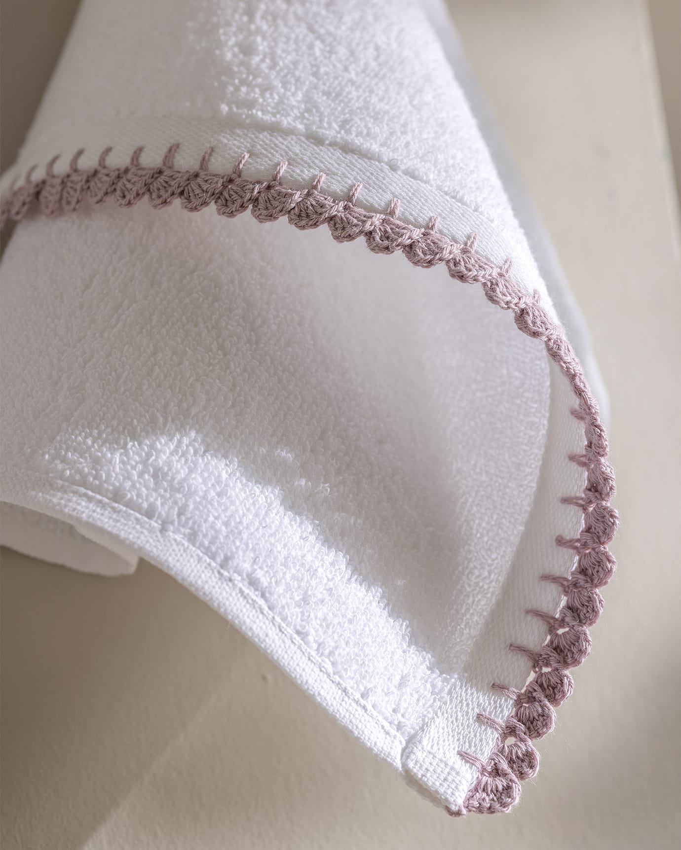 2-Pack 100% Cotton Crochet-Trimmed Hand Towels - White & Lilac