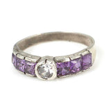 Sterling Silver Purple Baguette & White Zircon Elegant Ring