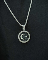 Collana con medaglione a mezzaluna nera e stella in argento sterling - simbolica