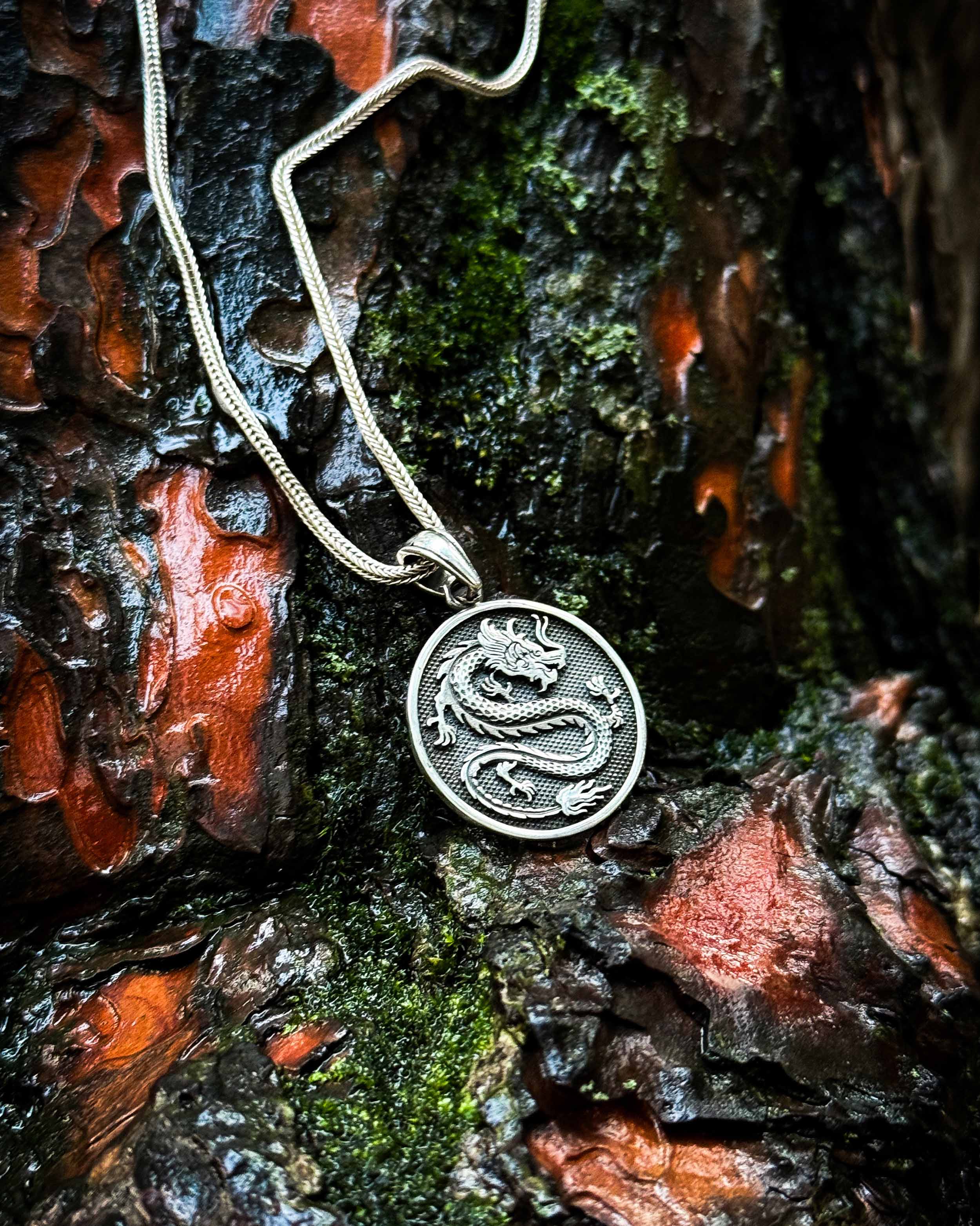 Collier Médaillon Dragon en Argent Sterling - Symbole de Pouvoir Mythique