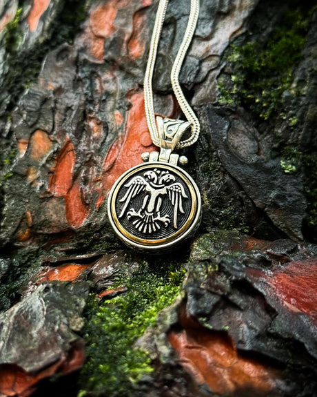 Sterling Silver Seljuk Eagle Necklace - Rotating Pendant Design