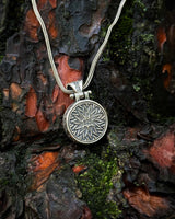 Sterling Silver Rotating Grey Wolf Pendant Necklace - Ancient Turkic Script