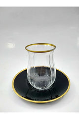 Professional Gold Gilded Turkish Tea Glass Set - 6 Pieces x 145ml