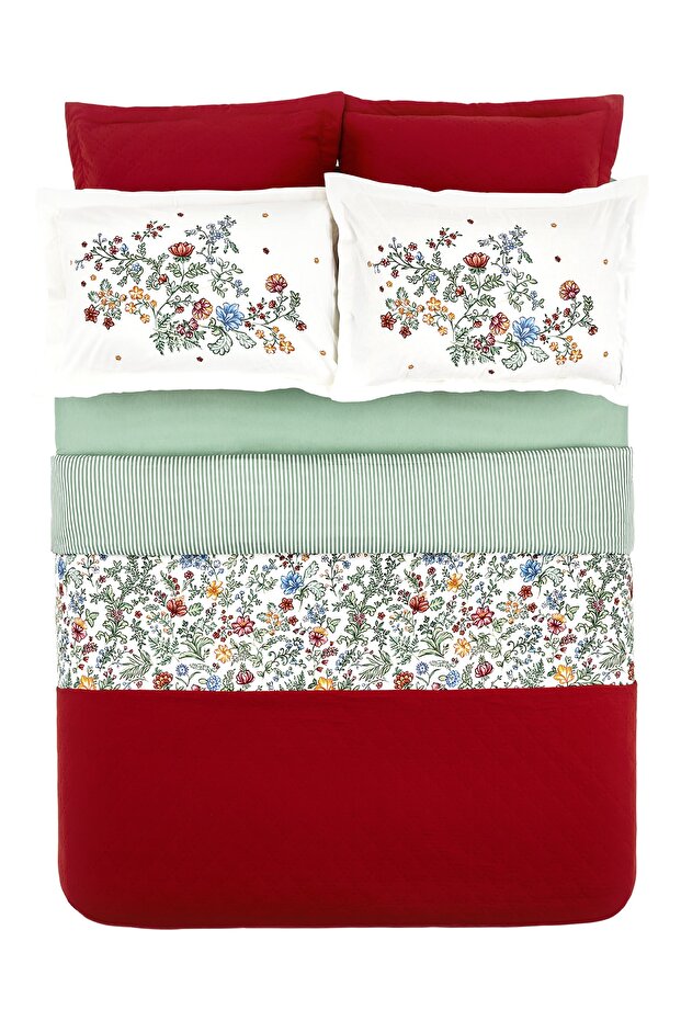 Lalin Double Duvet Set - Green Floral Bedding Collection