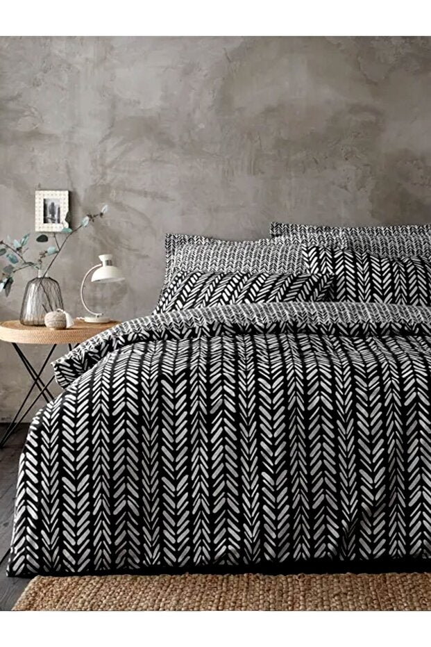 Double Cotton Duvet Cover Set - Reversible Herringbone Pattern