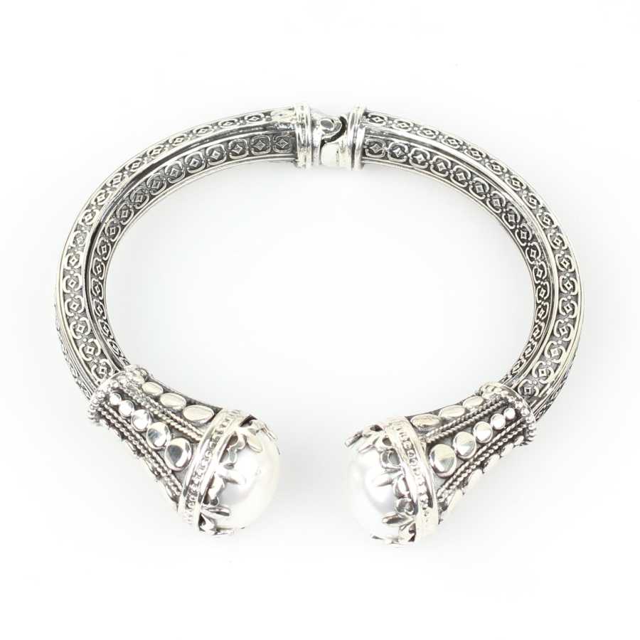 925 Sterling Silver Mabe Pearl Bracelet - Ancient Byzantine Style