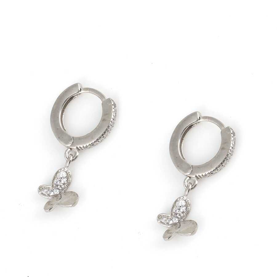 Sterling Silver Butterfly Stone Hoop Earrings