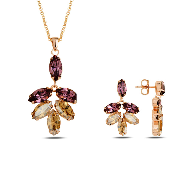 Rose Gold Plated Sterling Silver Chandelier Earrings - Flora Marquise Swarovski