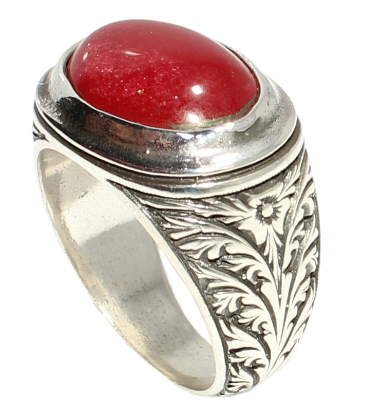 Bague pour homme en argent sterling 925 avec agate - Design à motif elliptique