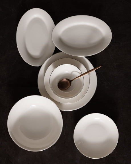 New Bone Porcelain 6-Person Dinnerware Set - White & Silver