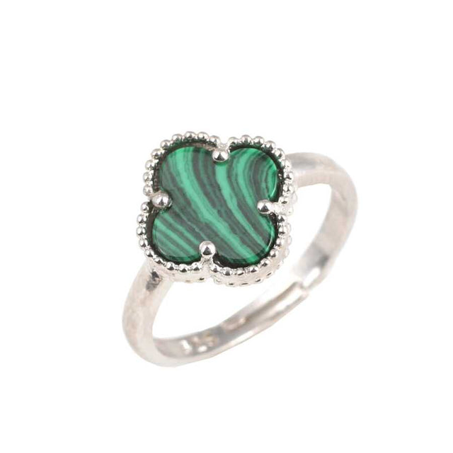 925 Sterling Silver Malachite Clover Ring - Nature-Inspired Elegance