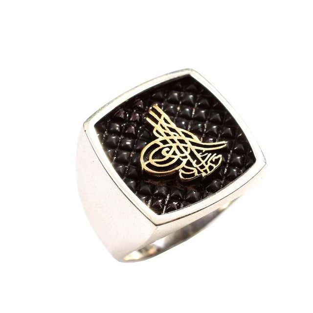 925 Sterling Silver Men's Ring - Embossed Ottoman Calligraphy Seal