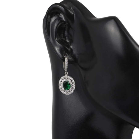 Premium 925 Sterling Silver Double Row Oval Emerald Earrings