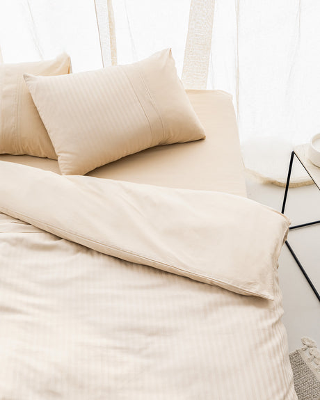 100% Cotton Double Duvet Cover Set - Striped Design