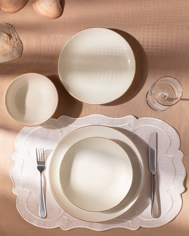New Bone China 24-Piece Dinner Set - Hand-Applied Gold Rim