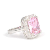925 Sterling Silver Rectangular Pink Quartz & Zircon Entourage Ring