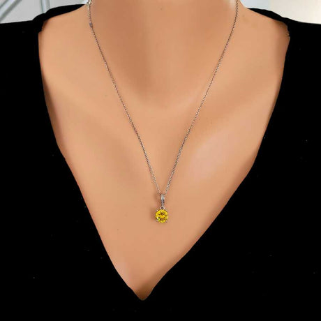 925 Sterling Silver Round Yellow Zircon Solitaire Pendant Necklace