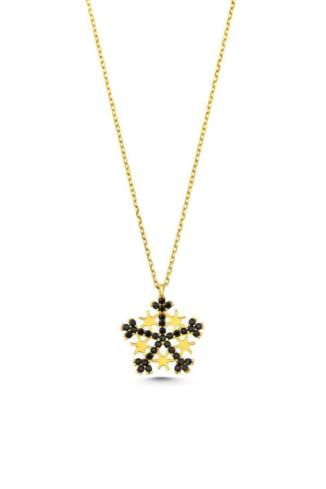 Premium 925 Sterling Silver Snowflake Necklace Black Stone