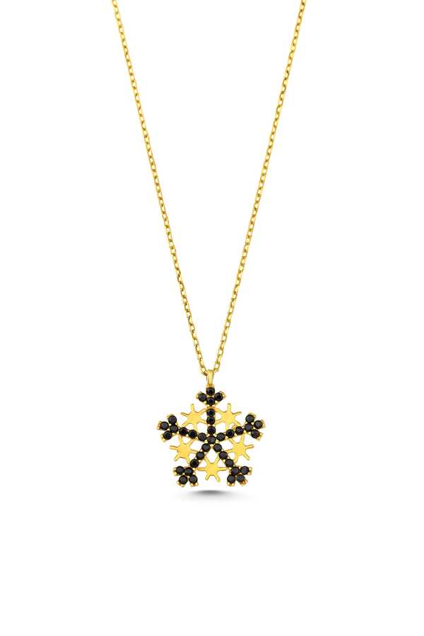 Premium 925 Sterling Silver Snowflake Necklace Black Stone