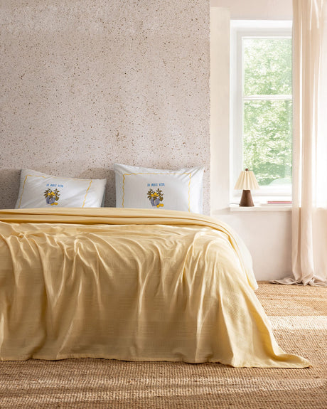 Mathilda King Size 100% Cotton Pike Bedspread Set - Yellow