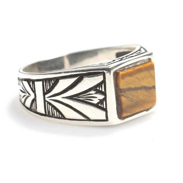 Men's Sterling Silver Ring - Square Tiger's Eye Gemstone