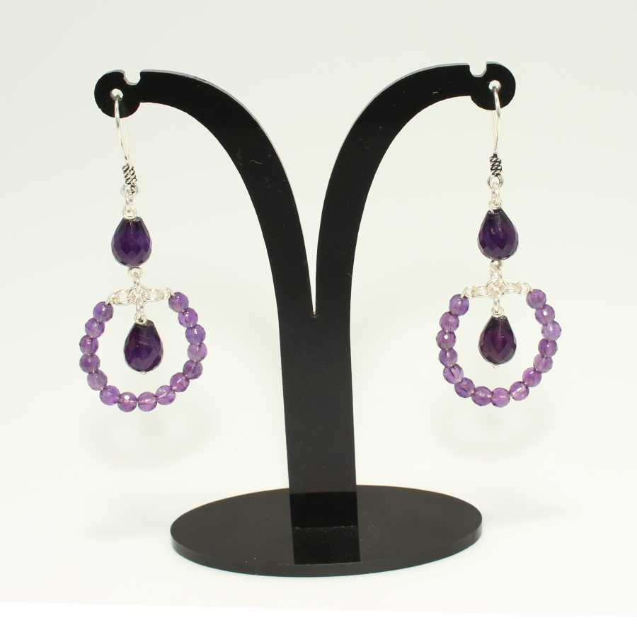 Vibrant Amethyst Teardrop Hoop Earrings in 925 Sterling Silver