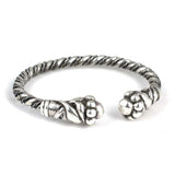Sterling Silver Leaf & Ball Design Twisted Open Cuff Bracelet