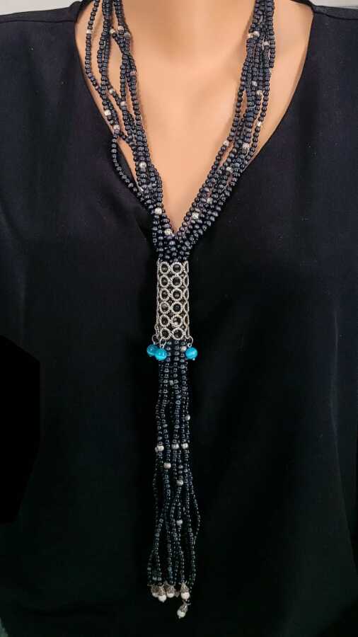 Professional Sterling Silver Cat Eye Stone Long Necklace