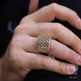 925 Sterling Silver & Bronze Blend Ring - Square Byzantine Authentic Design