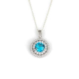 925 Sterling Silver Double Row Halo Aquamarine Zircon Necklace