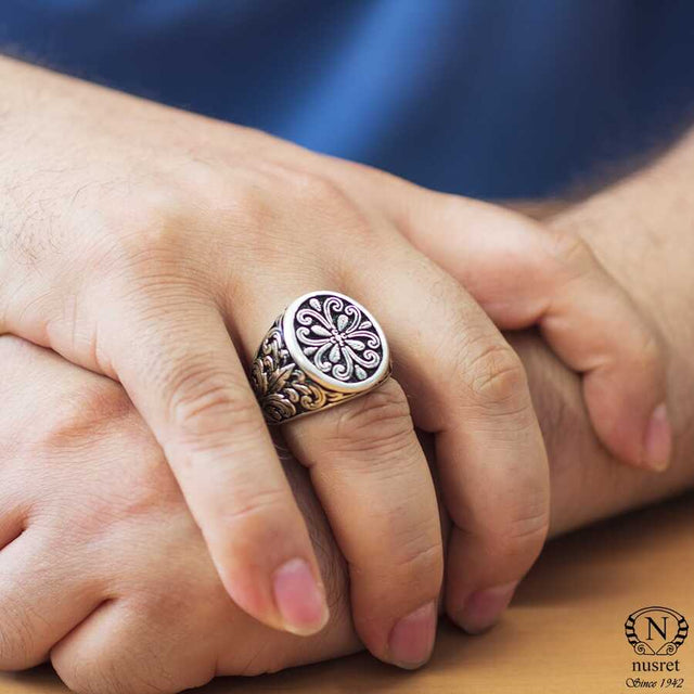 Premium Sterling Silver Motif Men's Ring