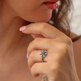 925 Sterling Silver Black Onyx Floral Ring - Elegant Bloom Design