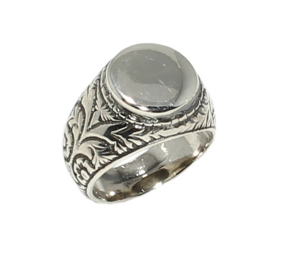 925 Sterling Silver Leaf-Edged Mirror Ring - Distinctive Design