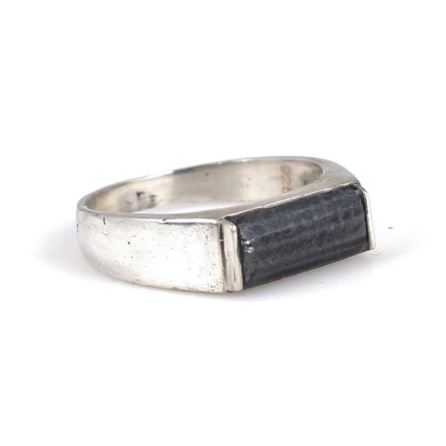925 Sterling Silver Men's Onyx Ring - Bold Cylindrical Design