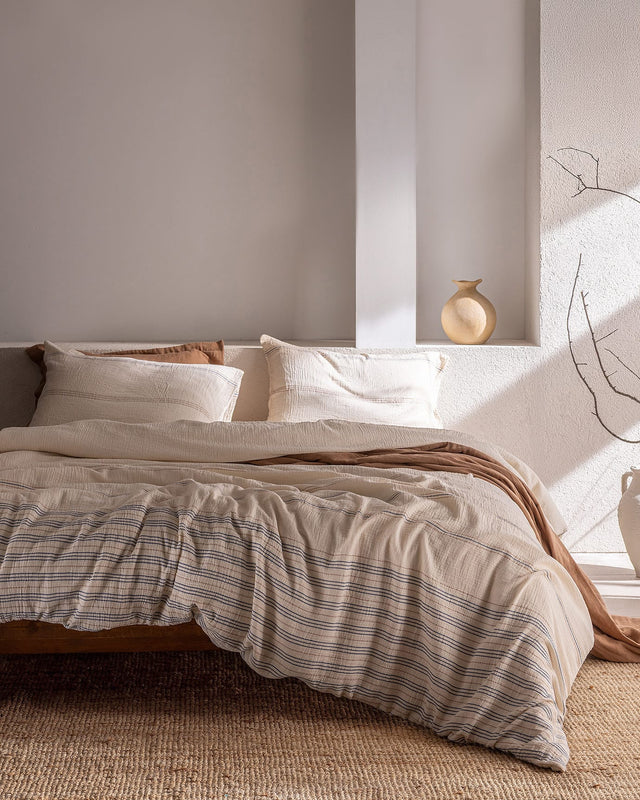 100% Cotton Muslin Single Duvet Set - Yarn-Dyed & Fitted