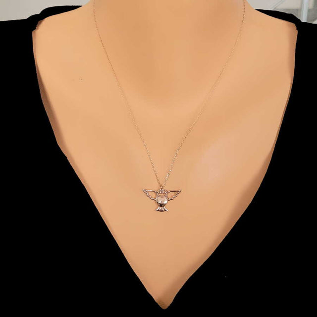 Sterling Silver Necklace - Rose Plated Angel Owl Pendant