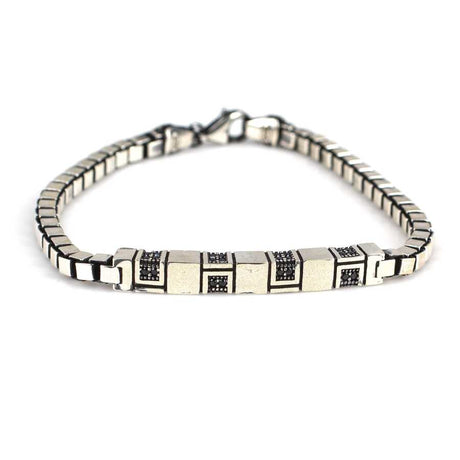 Premium Sterling Silver Onyx Cube Chain Bracelet