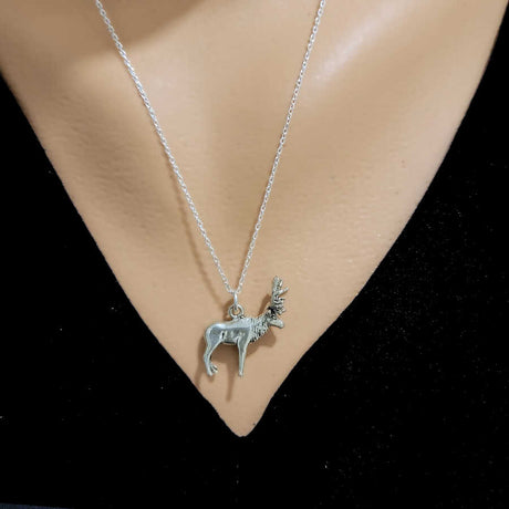 925 Sterling Silver Deer Pendant Necklace - Graceful Animal Design