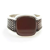 925 Sterling Silver Agate Men's Ring - Distinctive Stone Design