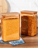 2000ml Airtight Food Storage Canisters with Wooden Lids - Set of 2