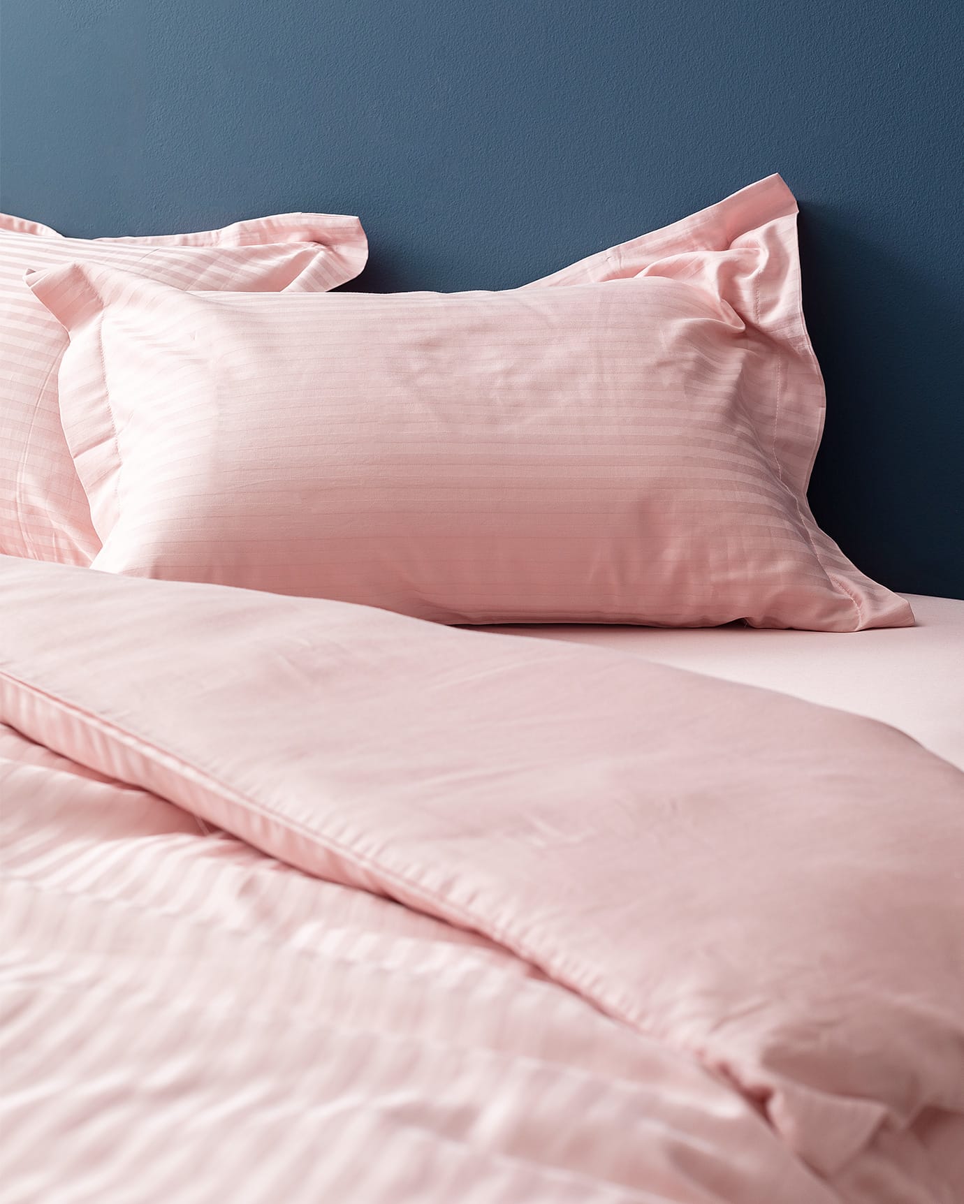 Powder Pink Striped Satin Duvet Cover Set - King/Queen Size