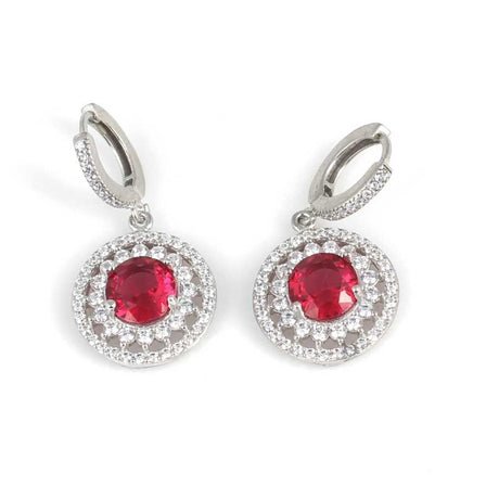 Sterling Silver Ruby & White Zircon Double Halo Earrings
