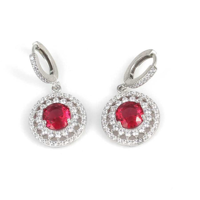 Sterling Silver Ruby & White Zircon Double Halo Earrings