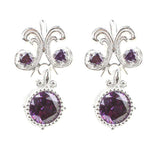 Sterling Silver Amethyst Drop Earrings - Elegant Round Design