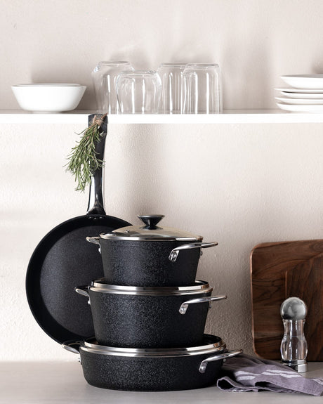 Titanium 7-Piece Nonstick Cookware Set, Black Pots and Pans