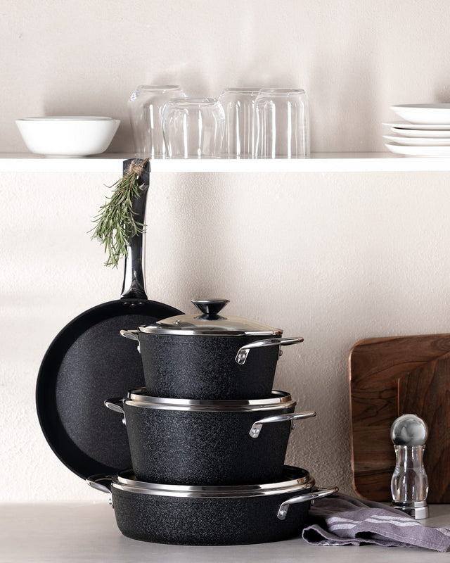 Titanium 7-Piece Nonstick Cookware Set, Black Pots and Pans
