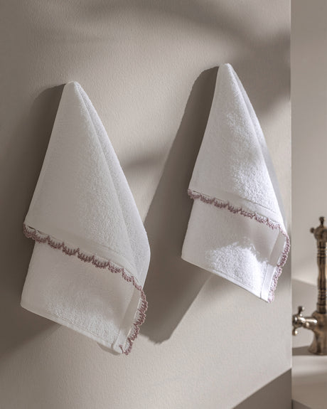 Crochet Trim 100% Cotton Hand Towel Set - 2 Pack, White & Lilac