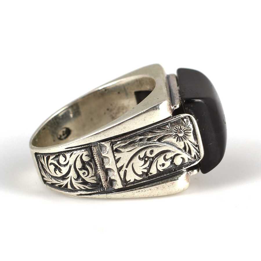 Sterling Silver Black Onyx Men's Ring - Bold Rectangular Design